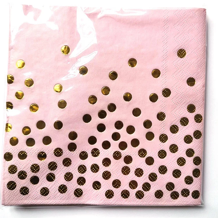 2022 disposable pink gold dot tablecover paper cups paper plates paper straw napkins party tableware set with custom packing
