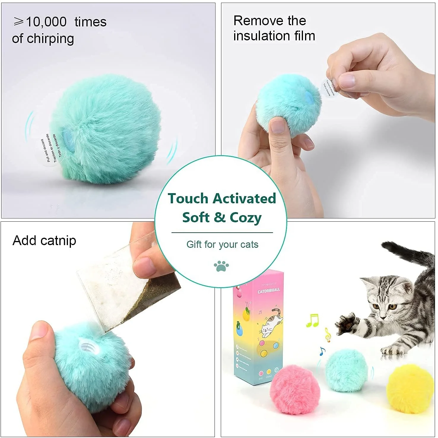 Interactive Chirping Balls Cat Kicker Toys 3 Lifelike Animal Chirping Sounds, Fun Kitty Kitten Catnip Toys  plush cat toys