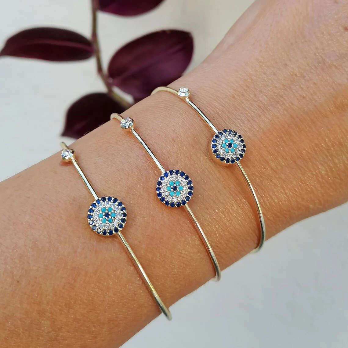 Evil Eye Jewelry Evil Eye Charm Gold Zircon Evil Eye Bracelet Cuff Bangle