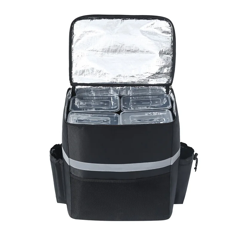 Portable Black Refrigerated Backpack for Food Delivery Waterproof Take-Out Meal Bag with Wine Cooler Box for Picnics