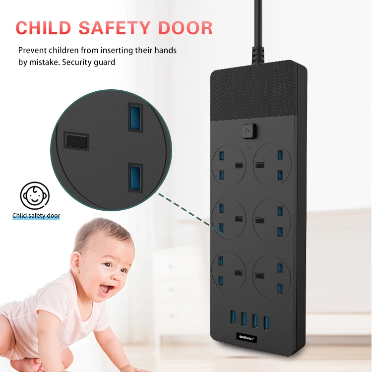 USB Power Strip 6 way extension socket power extension cord with surge protector  GSM Power Socket