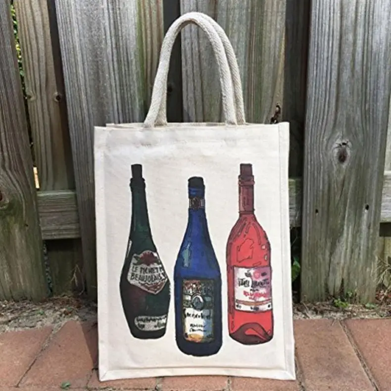 Customizable Logo Silk and Cotton Biodegradable Drawstring Wine Tote Bag Jute Jewelry and Burlap Basket for Shopping
