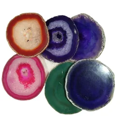 Hot sale high quality crystal gilded gift mixed colored agate slice aura agate geode coaster for decoration