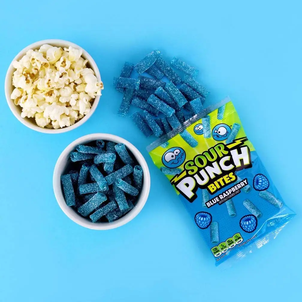 Sour Punch Bites Sweet Chewy Candy Blue Raspberry Flavored Sour Candy 5oz Bag (Pack of 12) American Candy