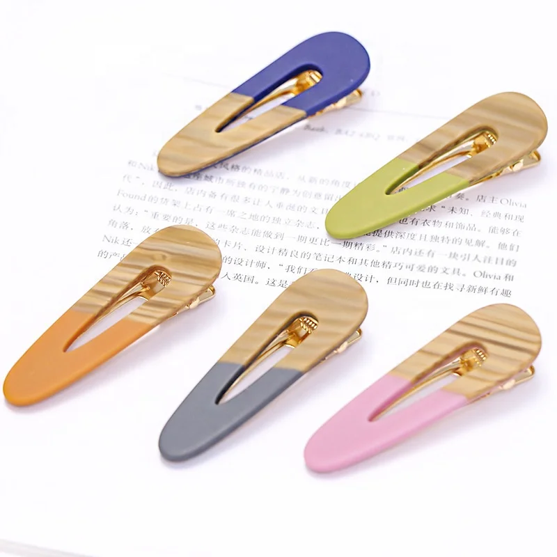 2022 New Arrivals Korean candy resin acrylic acetate Wood grain hair clip accessories clip hairpins bobby pins