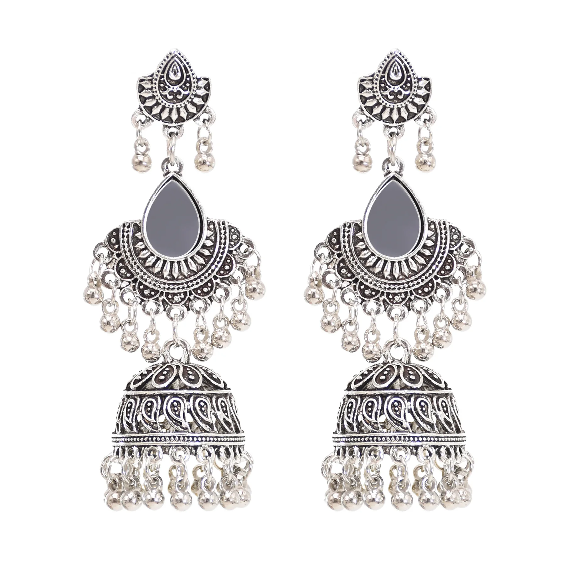 Vintage Ethnic Traditional Indian Bell Tassel Pendant Chandelier Jhumka Earrings Statement Earrings for Women