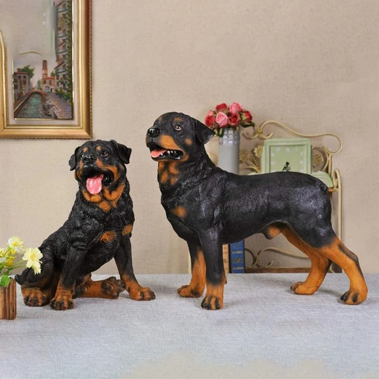 Realistic animal figurine simulation dog decoration resin rottweiler statues, life sized dog sculpture%