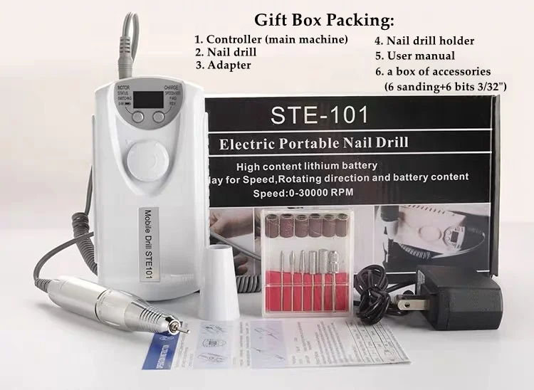 
High speed rechargeable salon professional acrylic portable electric nail drill file nail drill set 101 
