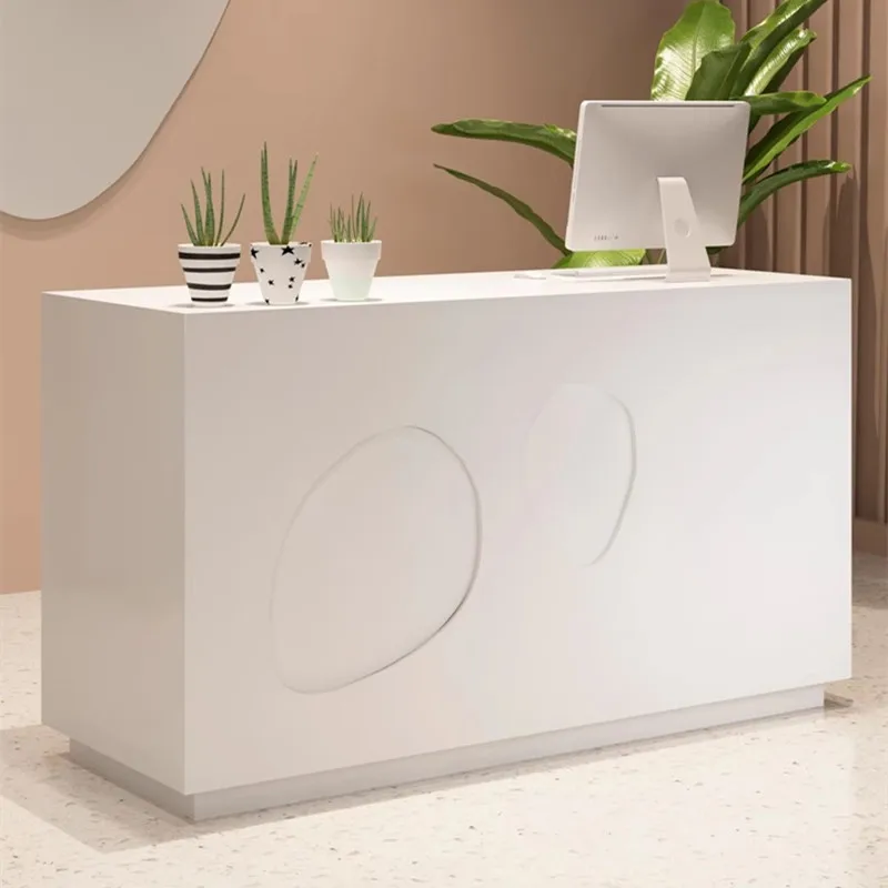 Modern Wood Corporate Front Desk Design Customized Logo cash register beauty salon bar reception desk