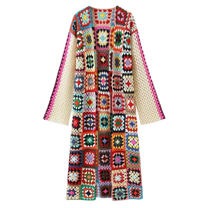 Новинка осенний вязаный Ретро кардиган ручной работы с узором в виде бабушки крючком средней длины женский