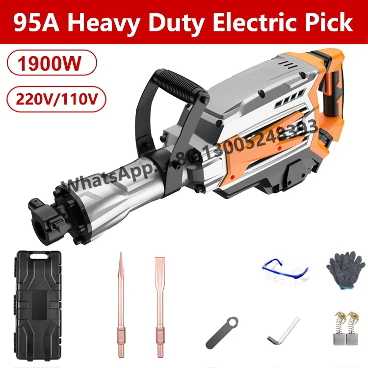 220V 50HZ/60HZ Export Quality Professional Heavy Duty Electric Pick Handheld Power Demolition Hammer With Pickaxe Tip Drill Bit