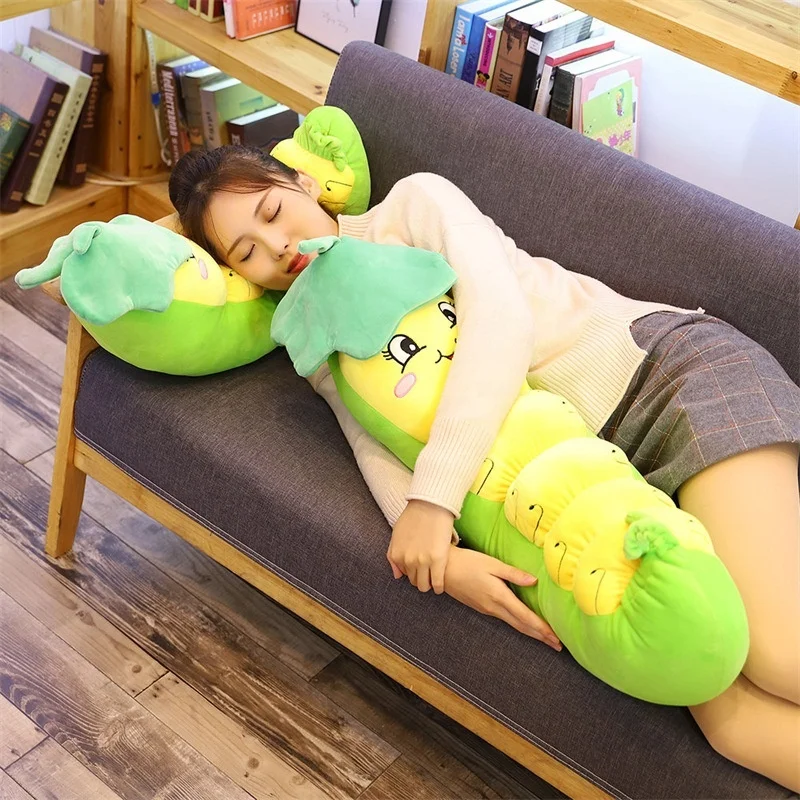 Silkworm plush toy custom small pillow cushion lotus leaf worm doll wholesale plush gift