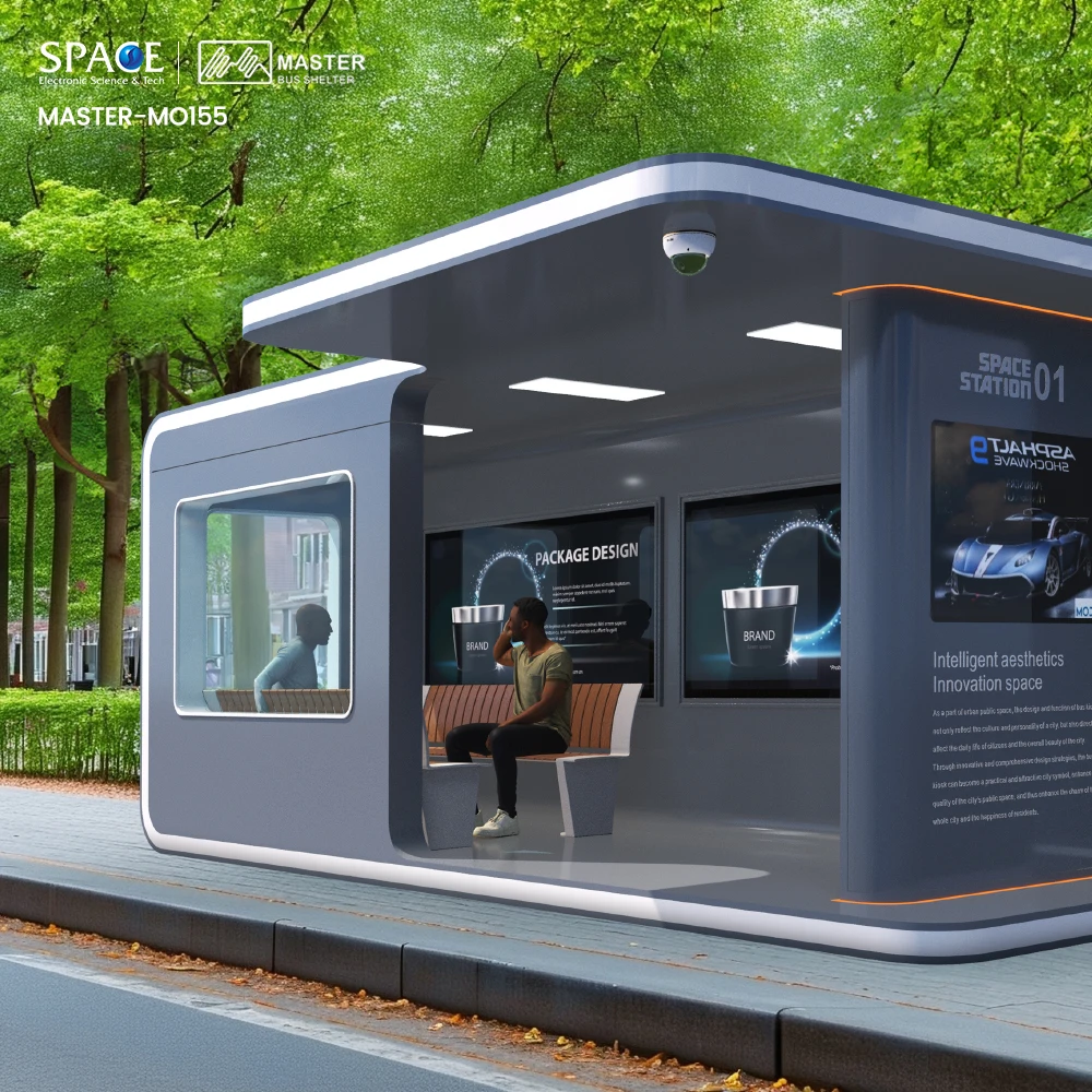 Smart Anti-Corrosion Bus Shelter Custom-shaped LED Display Aluminum Galvanized Steel Frame 12V Low Power Consumption Outdoor