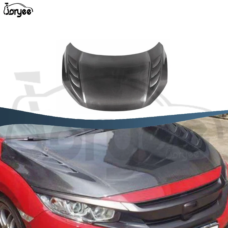 RR Engine Bonnet Carbon Fiber Front Engine Hood BodyKit Car Parts For Honda Civic 10 2017-2021 2018 2019 2020 Tuning Accessory
