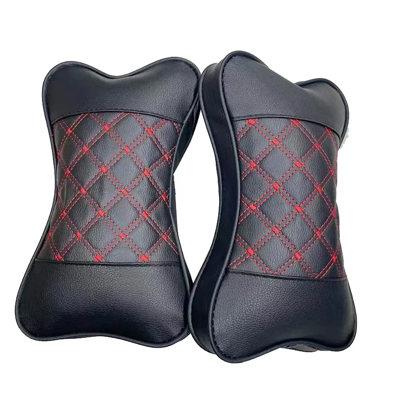 pu leather black car neck rest pillow full set