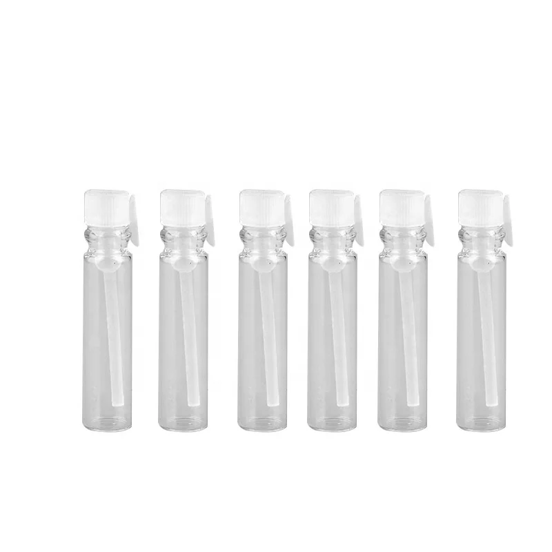 1ml 2ml Mini plastic stopper sticker perfume Glass Vials Essential Oil Refillable Perfume Bottles Sample