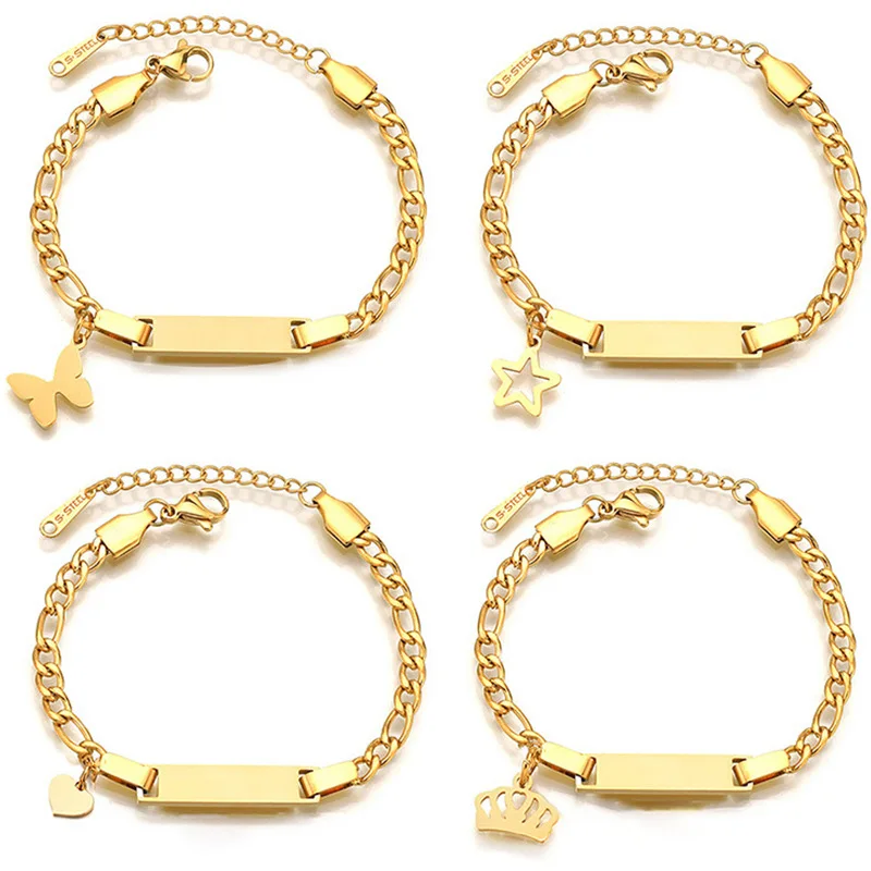 DIY Children Jewelry Custom Name Bar Bracelet 18k Gold Plated Stainless Steel Custom Metal Name Plates Jewelry