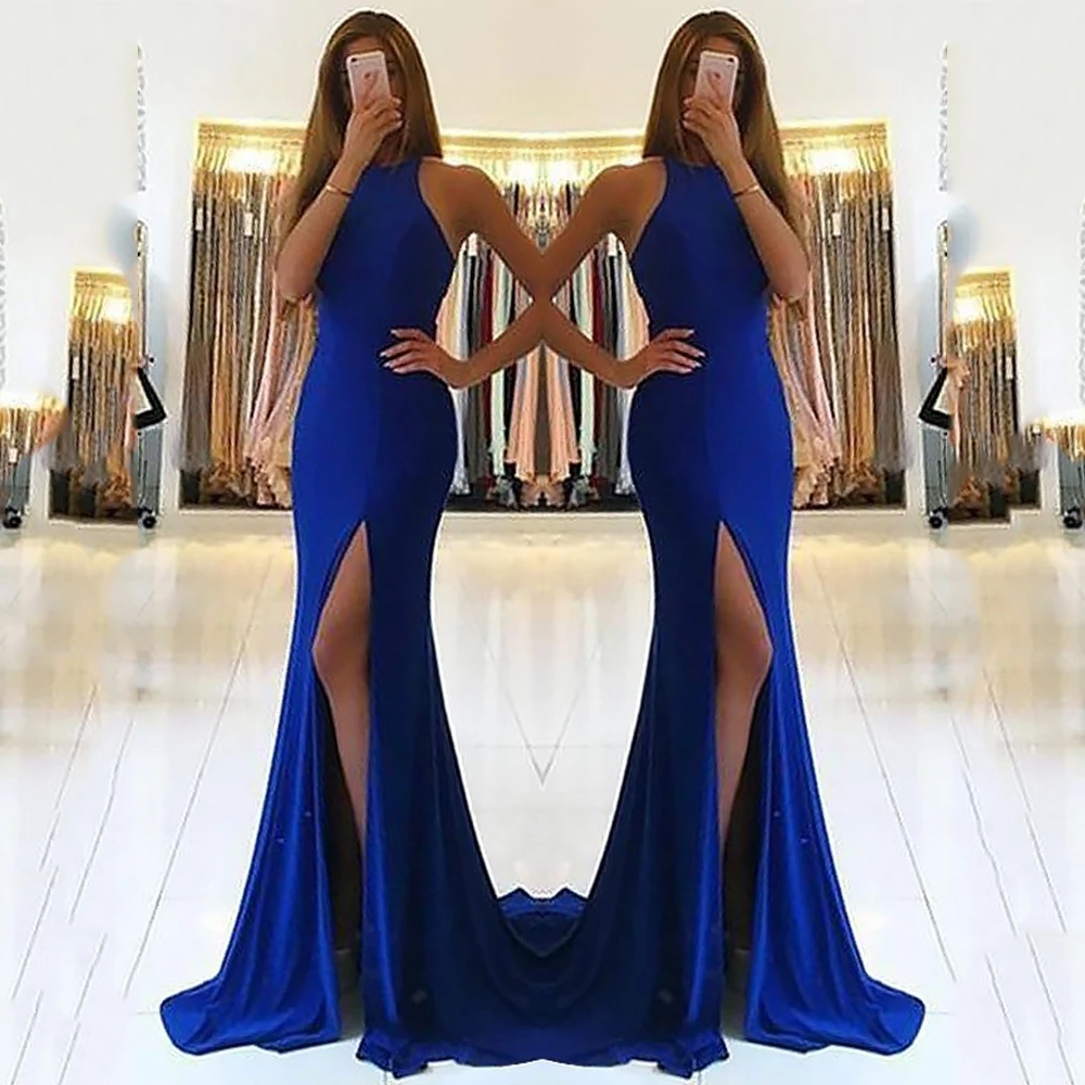 2023 Halter Neck Bodycon Split Long Formal Prom Dresses Women Elegant Sexy Party Gown