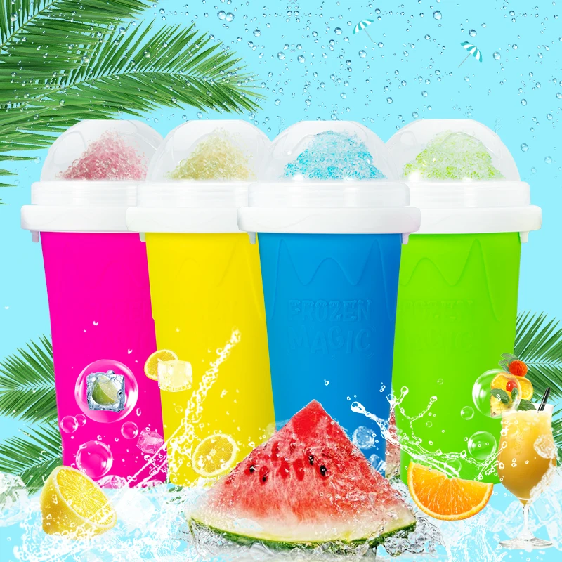 Homemade Portable Smoothie Mug Ice Cream Maker Frozen Magic Double Layer Squeeze Freeze Slushie Maker Cups for Juices Quick