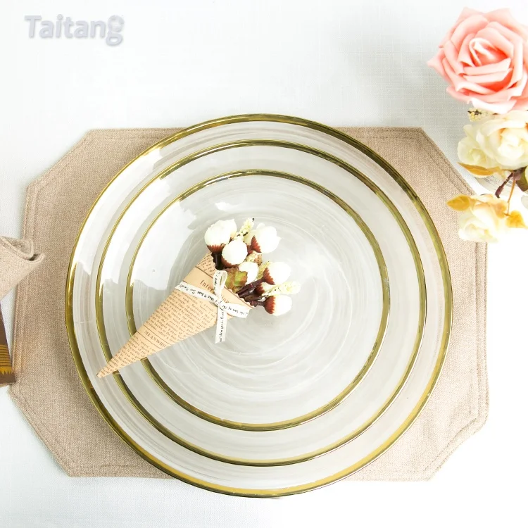 Transparent Glass Bulk Under Plate Chargers Wedding Party Gold Rim Clear Glass Charger Plates For Table Decoration