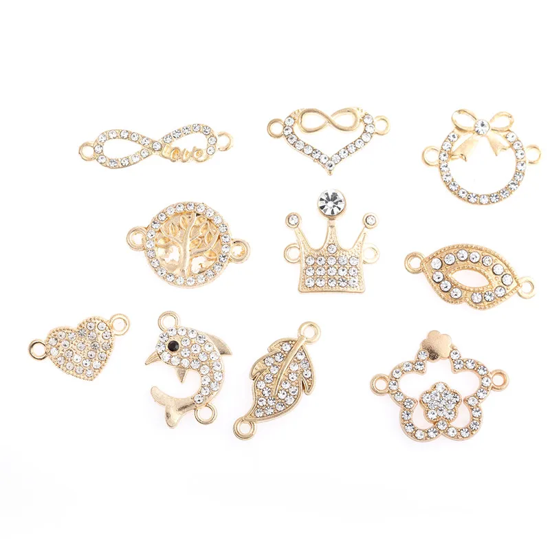 Micro Pave Metal Alloy Mixed Style Leaves Crown Dolphins Connectors Charms Pendants For Jewelry Making DIY Handmade Accessories