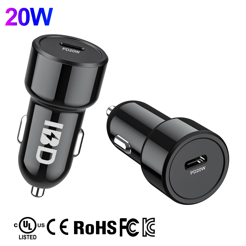OEM LOGO Fast 20W Pd Cell Phone Adaptor Usb 20 W Watt Single 1 Port Pd20w Type C Iphone 20Watt Adapter Car Charger For iPhone