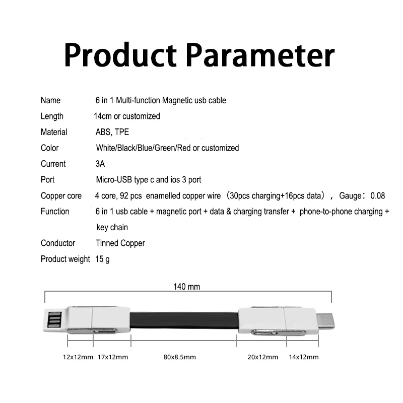 Key Ring Usb Cable 4 in 1 Magnetic Micro USB Key Chain Adapter Data Charging Cable