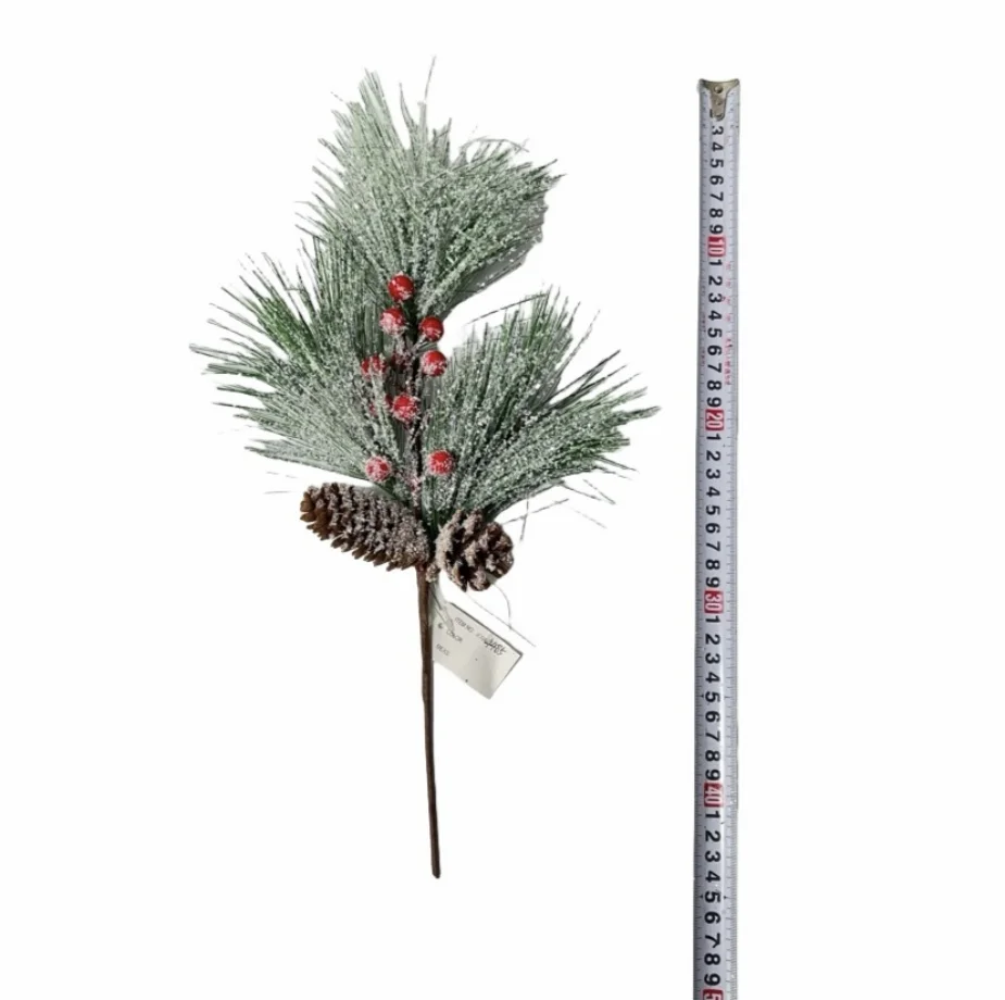 2024 Christmas Artificial Red Berry And Pine Cone Christmas Picks With Holly Branches For Holiday Decorations Spray Snow Branch