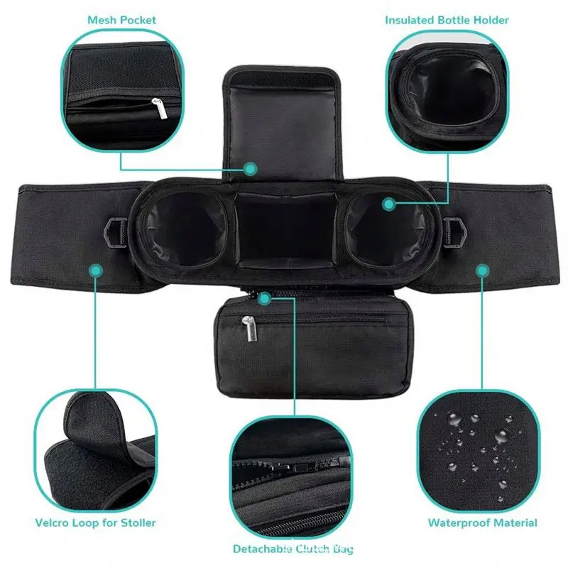 New Product Universal Stroller Organizer Diaper Bags, Cartoon Detachable Baby Stroller Organizer With Cup Holders Phone Bag