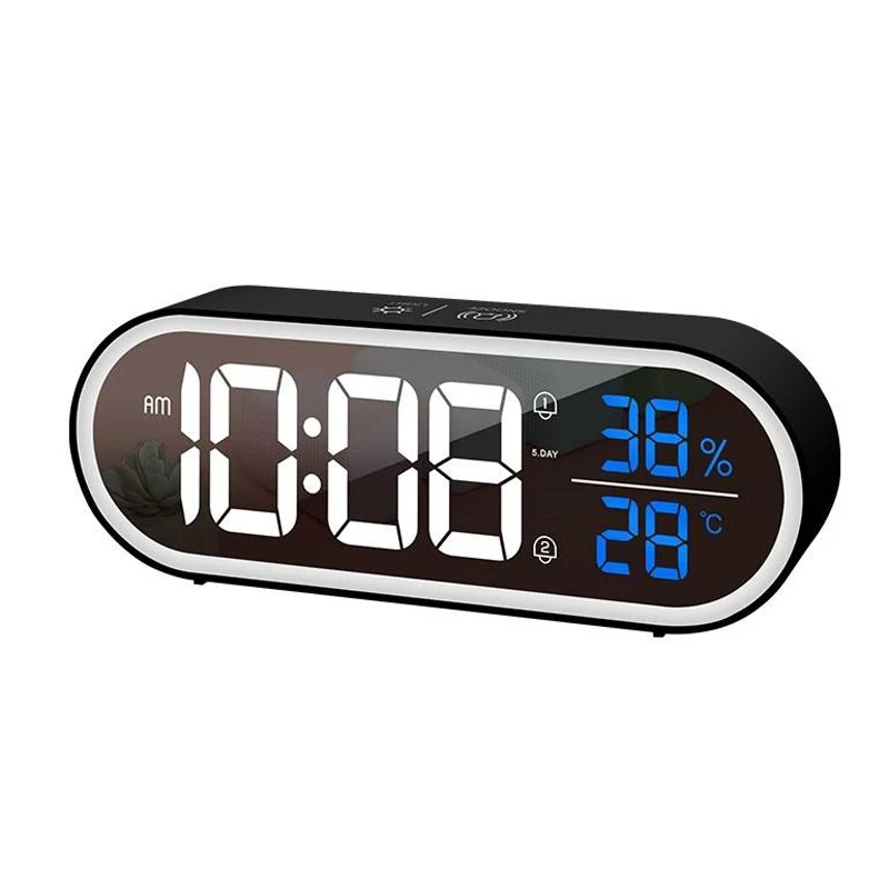 Цифровой двойной будильник с новым дизайном, Большие зеркальные светодиодные электронные часы с функцией измерения температуры и влажности