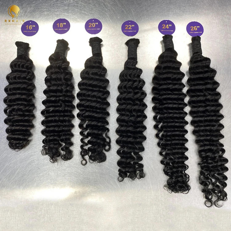 RXHAIR Factory Price Vendor Brazilian 100% Human Hair Color Bulk Hair Braiding Cuticle Aligned Virgin Hair Deep Wave