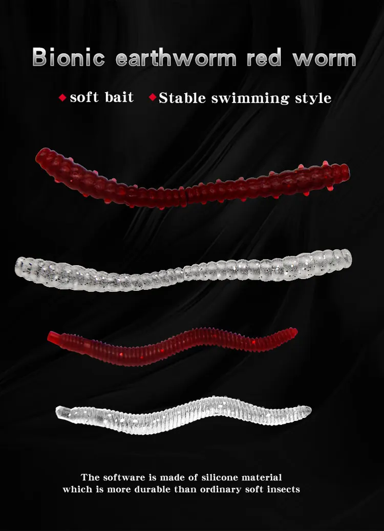 Tianhong OEM Soft Worm Lure 40mm 55mm PVC & ABS Fishing Lures for Tuna Salmon Bream in River Stream Freshwater Fishing