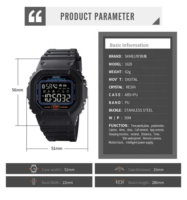 Luxury Digital Watch Men Waterproof Clock relogio masculino oem odm watches plastic case watch relojes inteligentes 1629 skmei