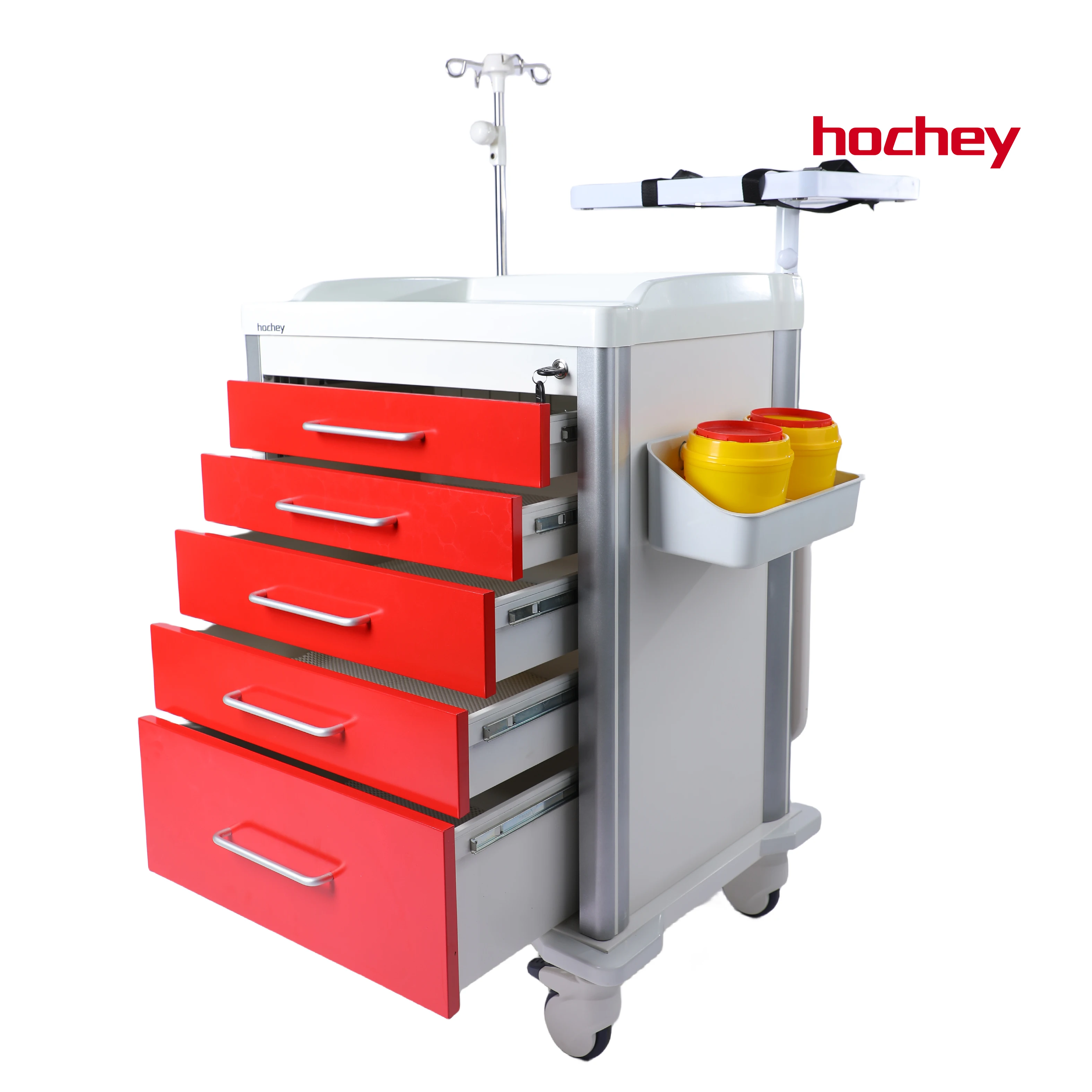 Hochey MEDICAL High Capacity 5 Drawers ABS Hospital Emergency Medical Anesthesia Medicine Trolley Cart For Patient