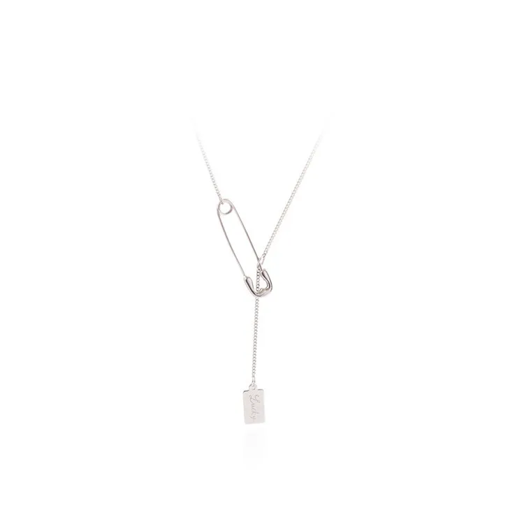 
Winstar S925 Sterling Silver Custom Pin Shape Square Brand Niche Design Necklace Prevent Allergies Female Trendy Clavicle Chain 