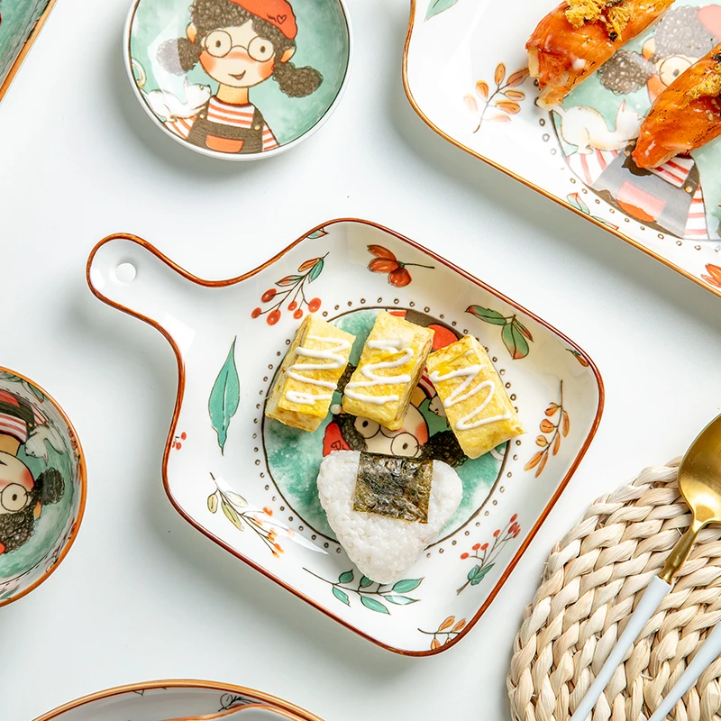 Jade-cer ceramic  plates with Little Red Riding Hood design hand printed dessert tray sauce dish