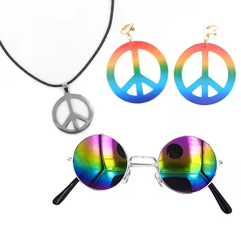 Hot hippie clothes set carnival stockings glasses earrings necklace accessories toys set carnival costume