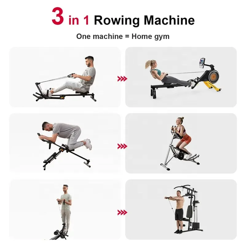3 in 1 ab Rowing Machine Folding Core Strength Trainer Home Gym Fitness Body Training Detachable Rowing Machine Wholesale