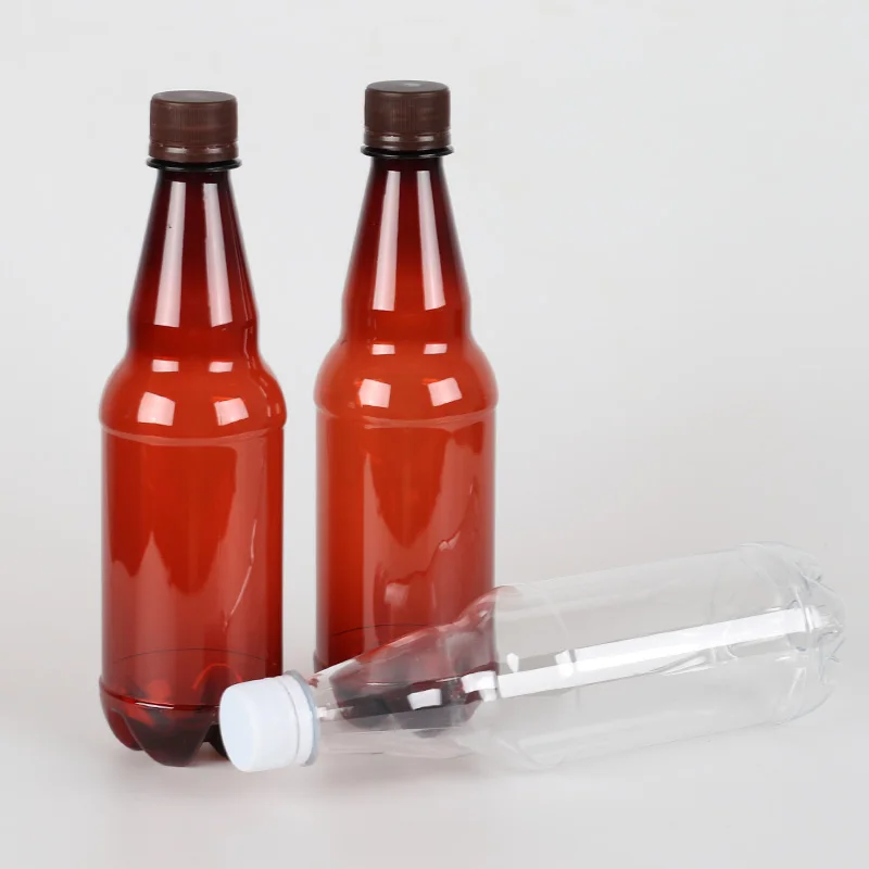 Factory direct sale 500 ml 17 oz brown amber beer beverage juice plastic bottle liquid dispensing bottle with anti-theft cap