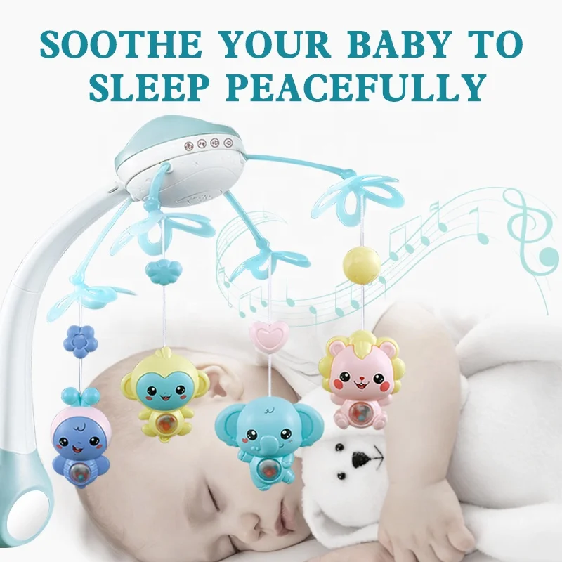 Bluetooth Remote Control 360 Rotating Bed Bell Toy Crib Mobiles with Soft Night Lights Projector Baby Crib Mobile with Music