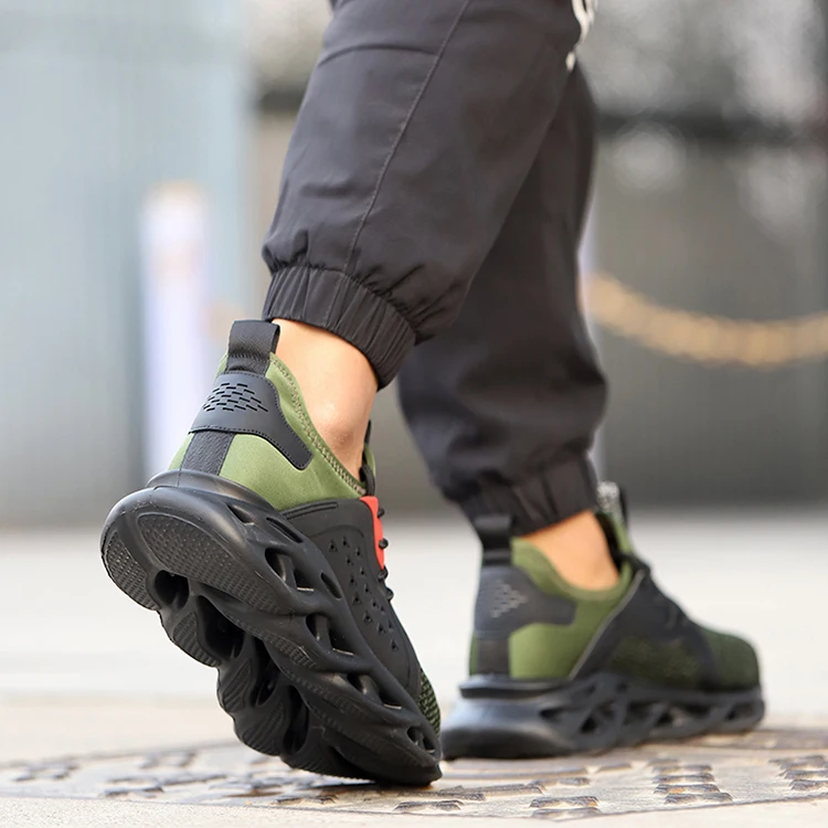 Magic strap mesh esd working shoes lady man casual anti puncture work safety steel toe cup labor jogger