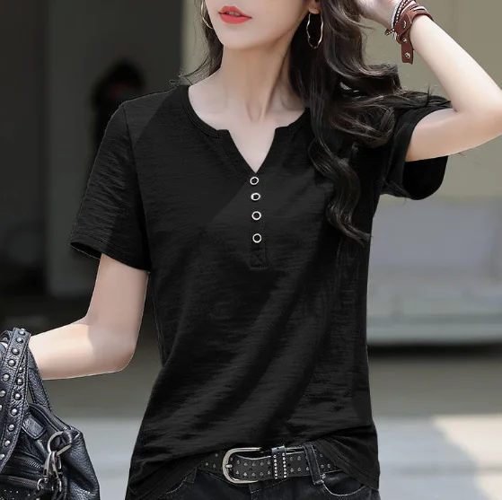 Latest wholesale new tops ladies shirt cotton fashion plus size blouse women t shirt