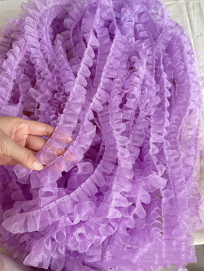 2.5cm Wide Colorful Pleated Lace Trim Lolita Mesh Polyester Different Colors Laces Accessories Clothes Neckline Cuff Decoration