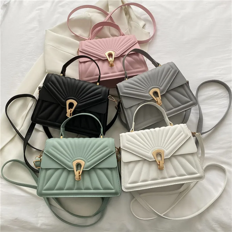 Z017 Indentation Fashion Square Handbag Female Lock Buckle Shoulder Bags Temperament Solid Color Messenger Bags