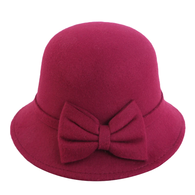 Wool Felt Fedora Bucket Caps with Roll-up Brim Women Dome Top Fedora Bowler Hat winter formal hat