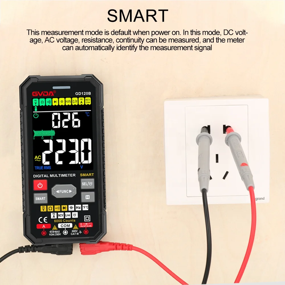 GVDA 6000 Counts Smart Digital multimeter with Capacitance Ohm Diode multimetro NCV Hz Live wire test