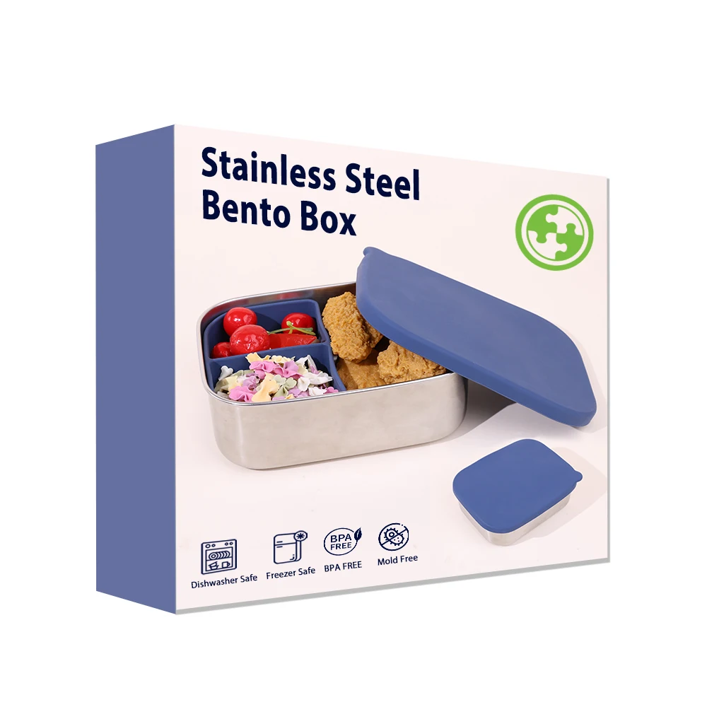 Новый продукт идеи 2024 пользовательского логотипа Герметичный портативный из нержавеющей стали Bento Ланч-бокс для детей с силиконовым съемным разделителем