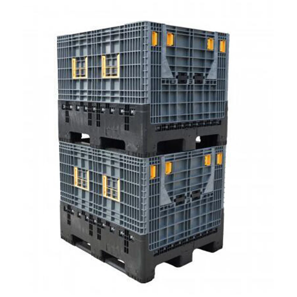 Heavy duty large four way entry hdpe mesh stackable agricultural folding large plastic pallet container for agriculture