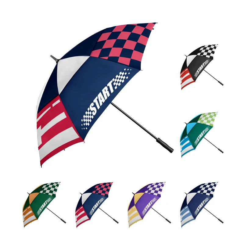 40 Inch large ventilate rain solar pongee Custom logo printed Pongee WindProof Straight Semi-automatic Golf umbrella