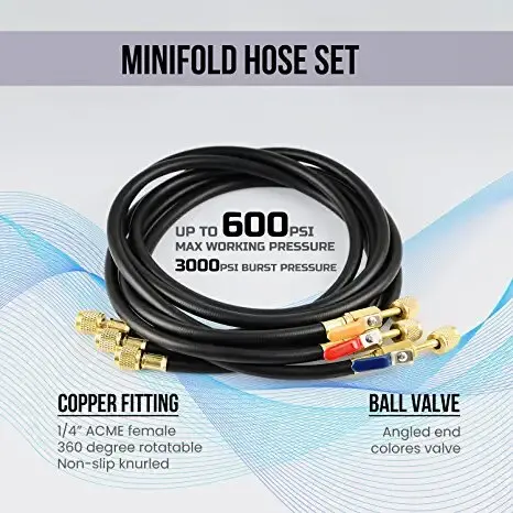 air conditioner Refrigerants Charging hose R410A R32  R134A R22 R404A Black Charging hose With shut off valve